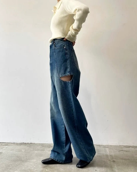 デニムサイドカットパンツ