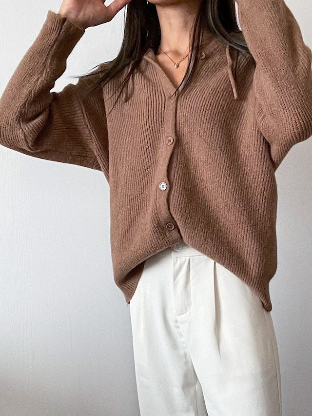 フード付きニットカーディガン