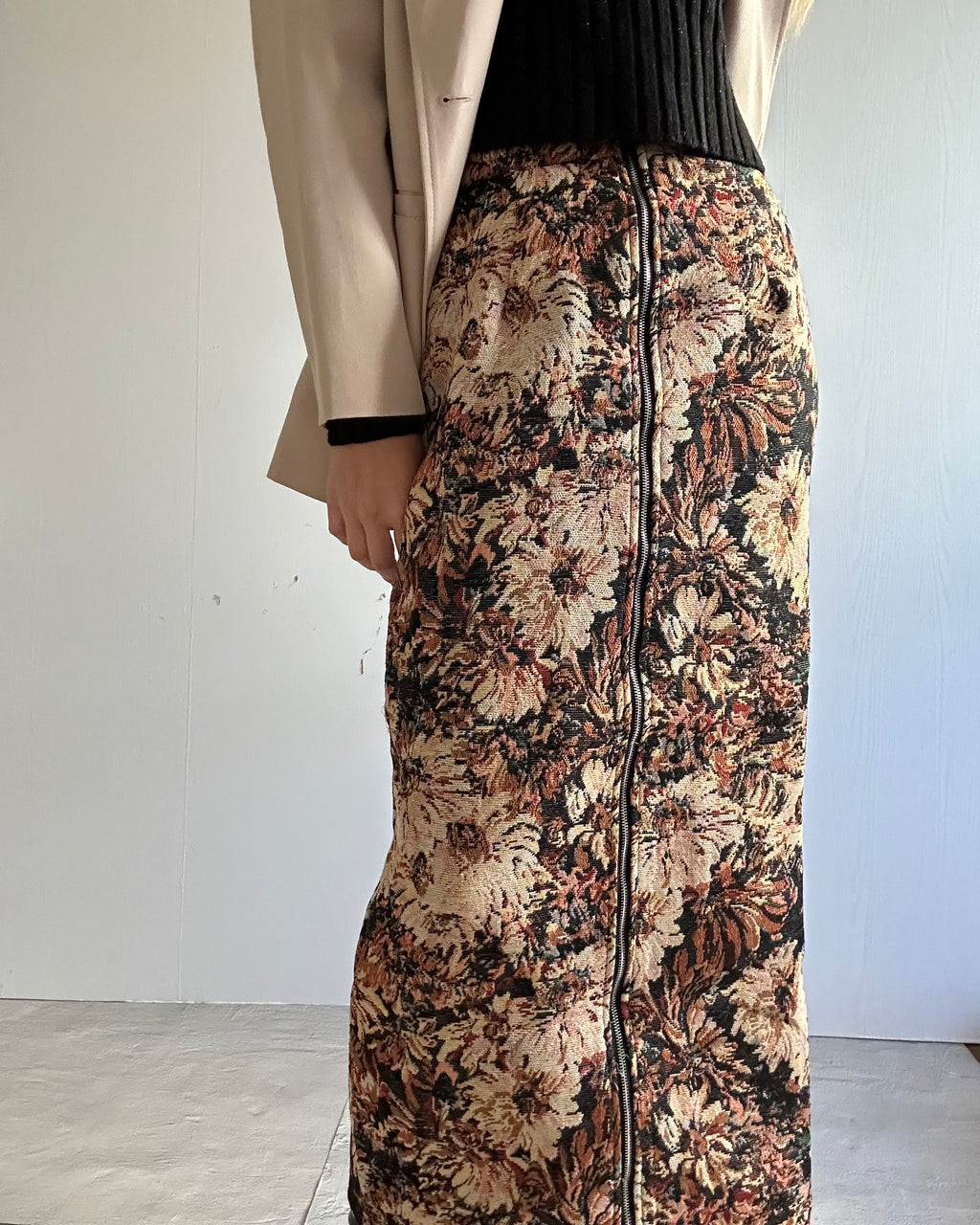 ヴィンテージフラワー ジップアップロングスカート