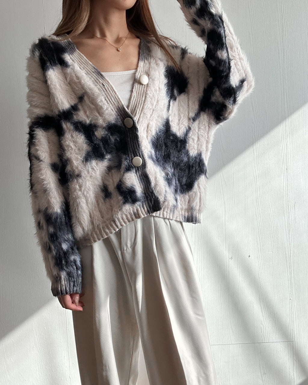 モノトーンブレンド シャギーニットカーディガン