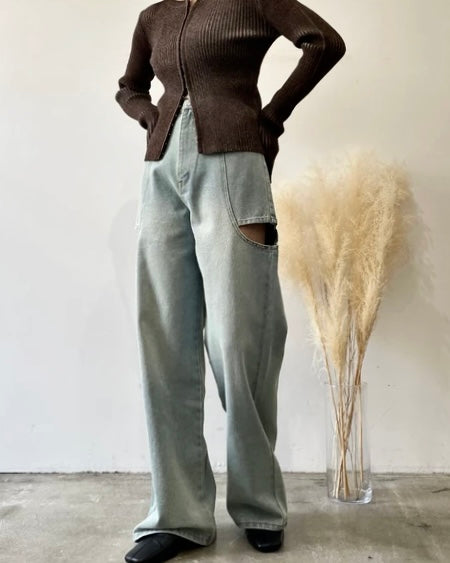 デニムサイドカットパンツ