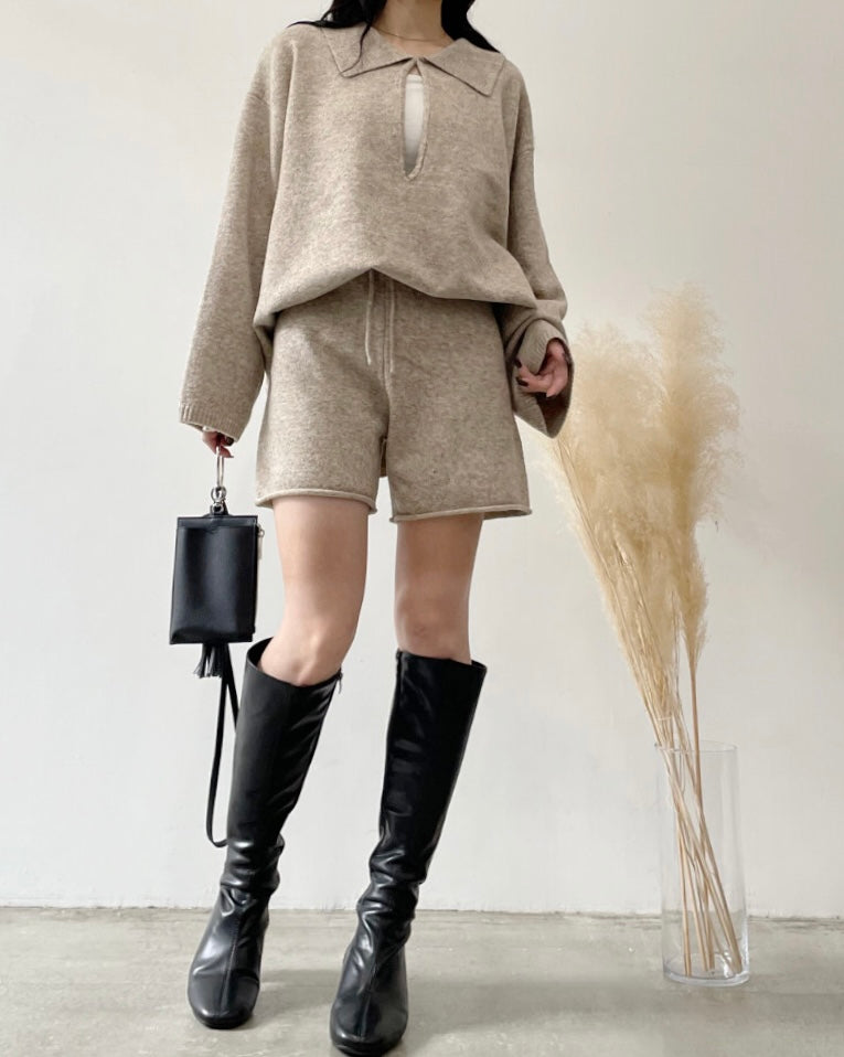 ウール混ニットショートパンツ