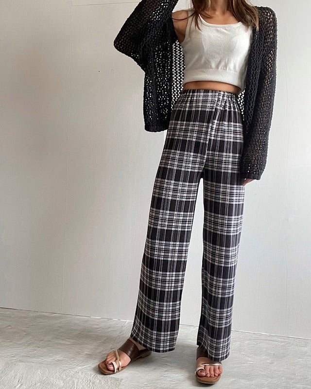 チェックプリーツワイドパンツ