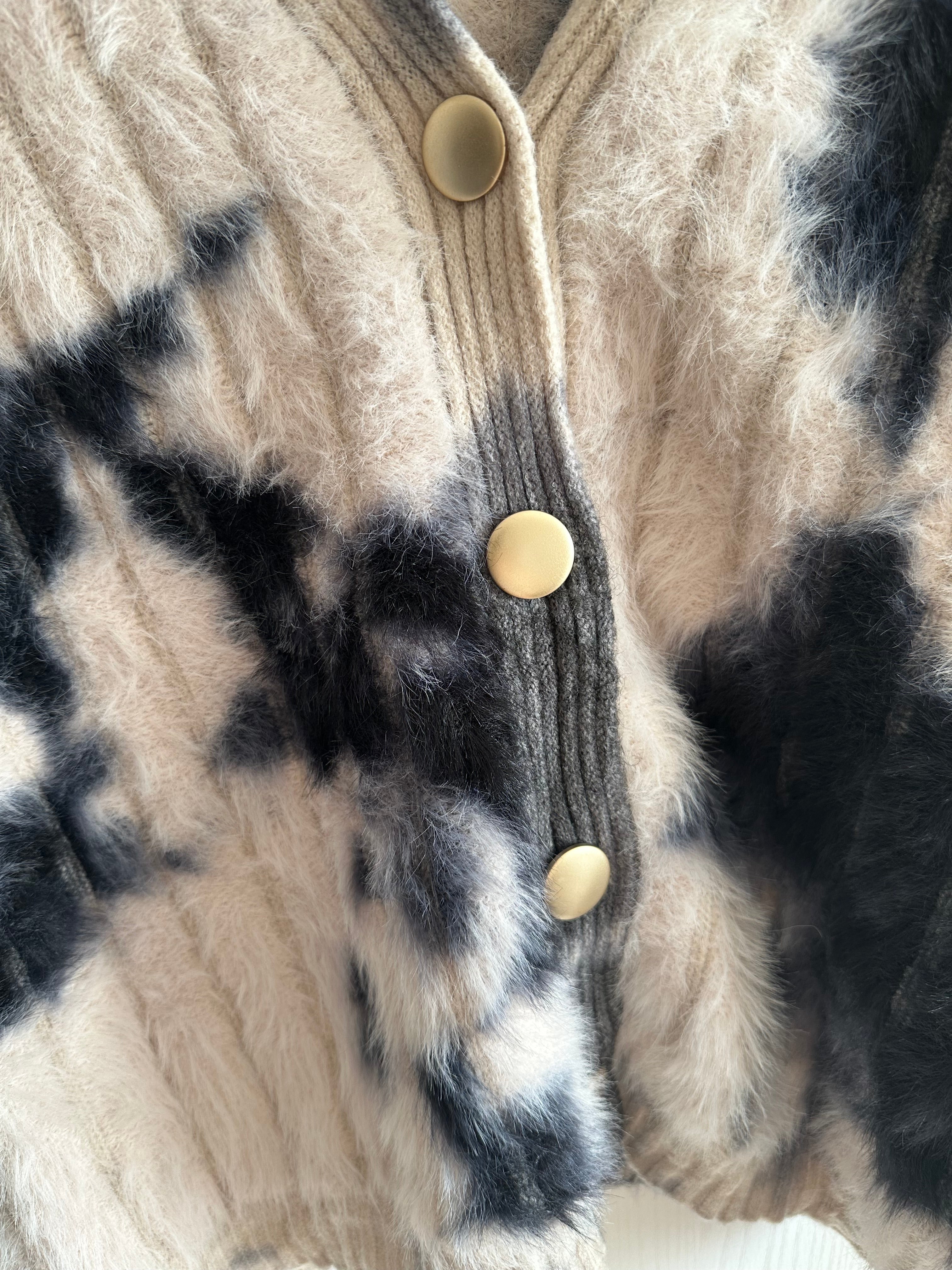 モノトーンブレンド シャギーニットカーディガン