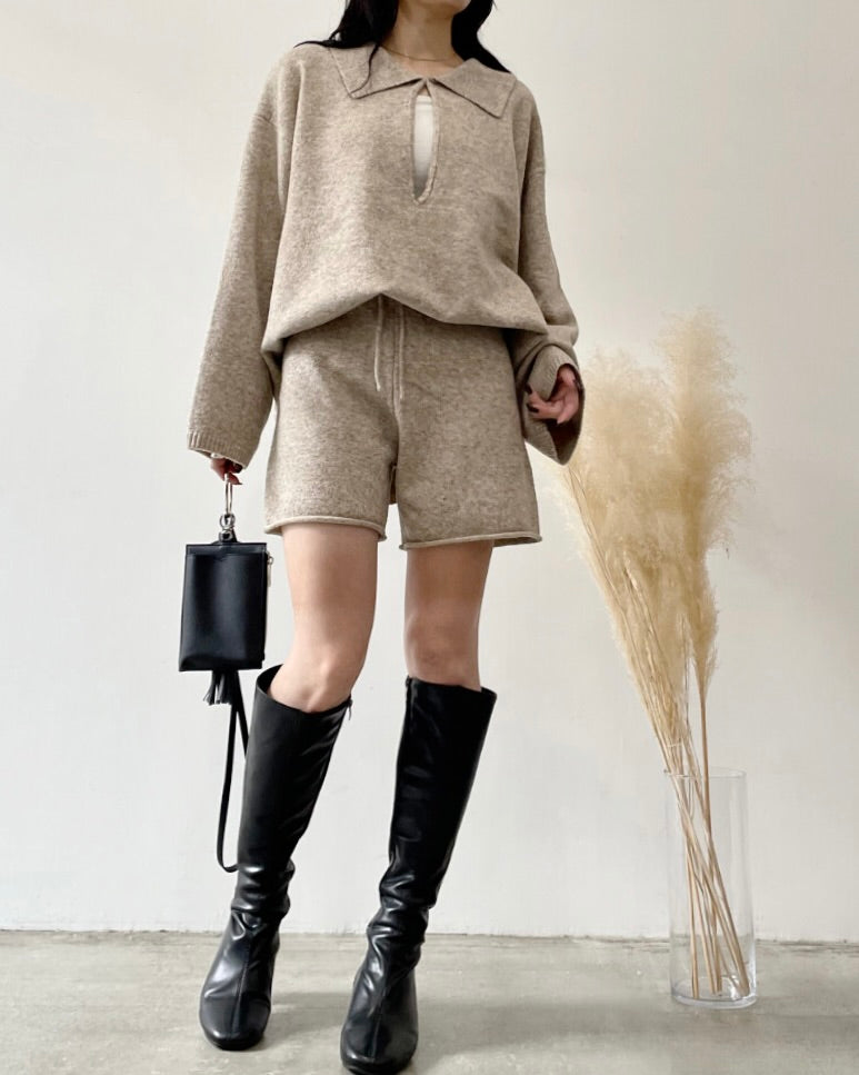 ニットショートパンツ ベージュ