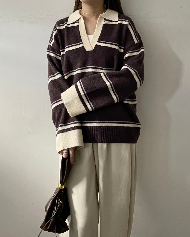 アルパカタッチボーダーラガーニット