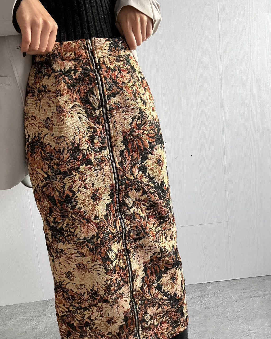 ヴィンテージフラワー ジップアップロングスカート