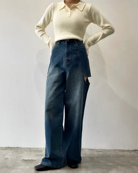 デニムサイドカットパンツ