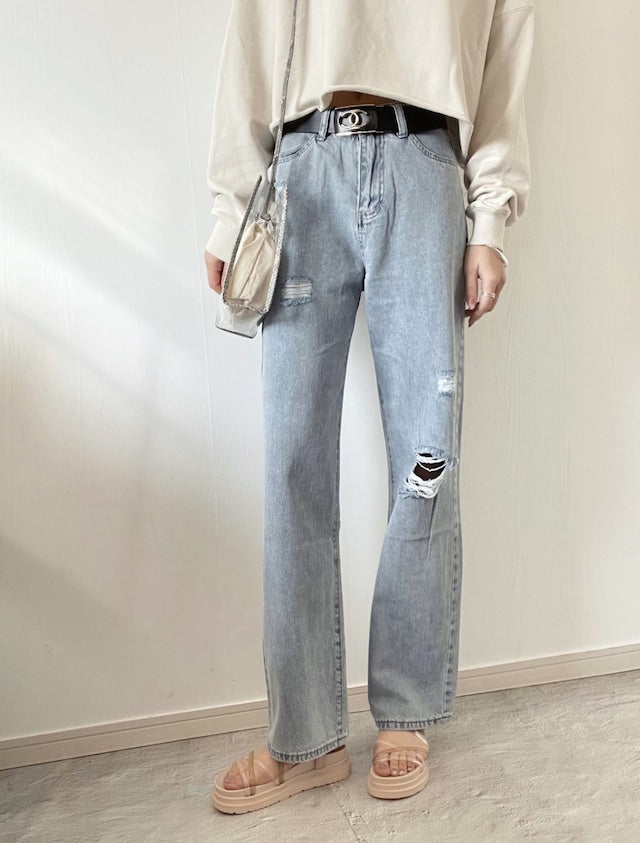 ハイウエストダメージデニム