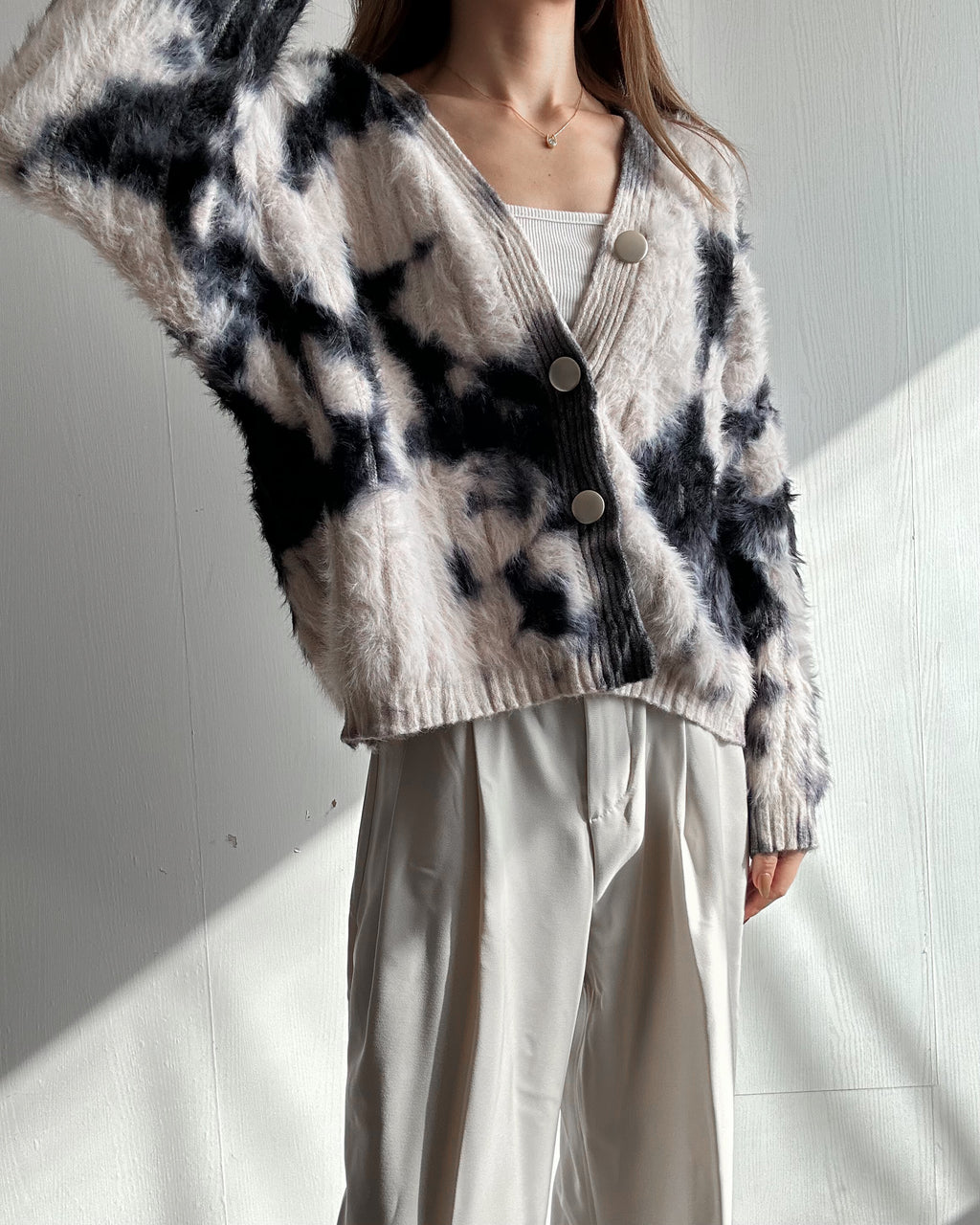 モノトーンブレンド シャギーニットカーディガン