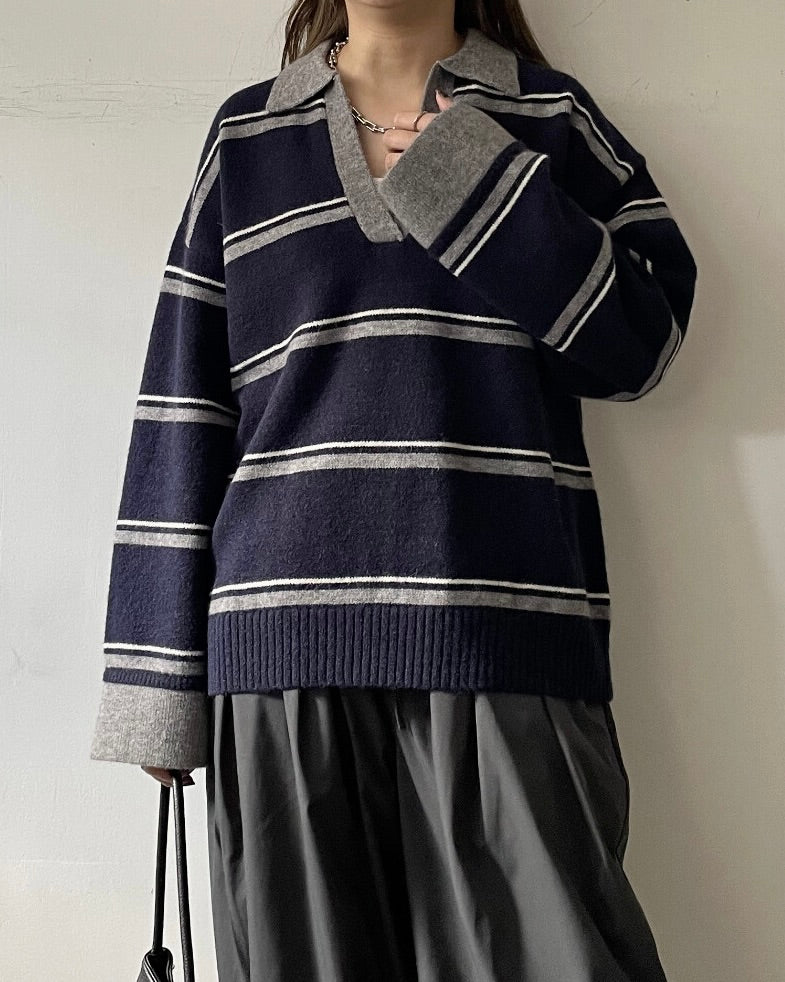 アルパカタッチボーダーラガーニット