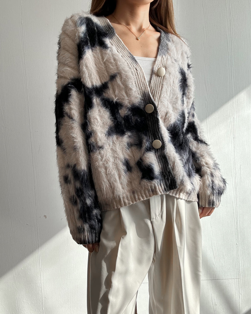 モノトーンブレンド シャギーニットカーディガン