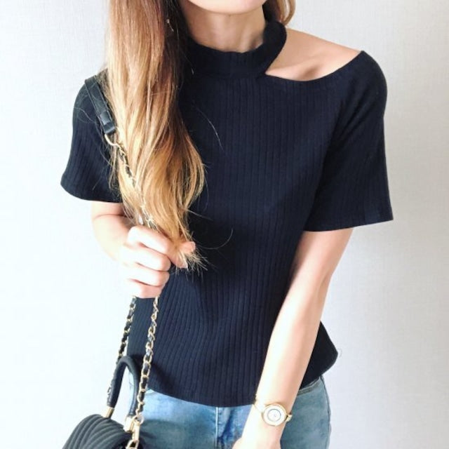 アシメ肩あきリブ