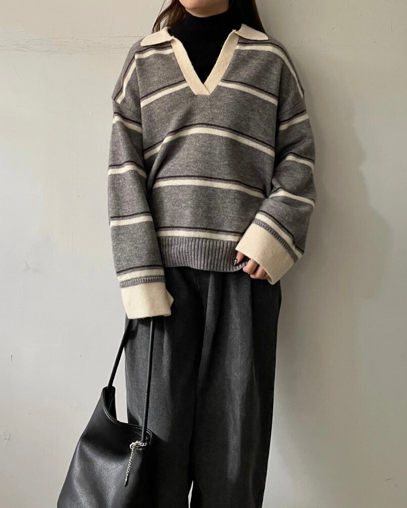 アルパカタッチボーダーラガーニット