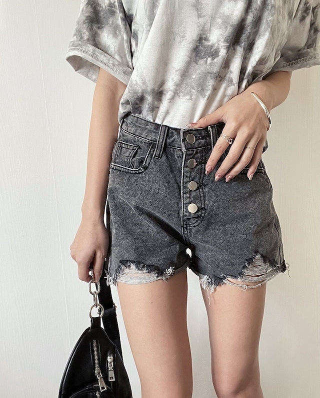 ハイウエストダメージショートパンツ