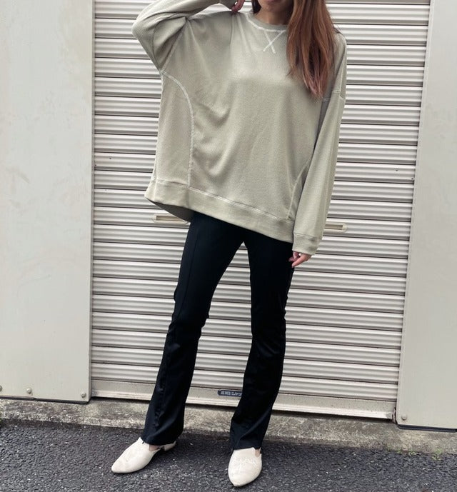 ワッフル配色ステッチルーズカットソー