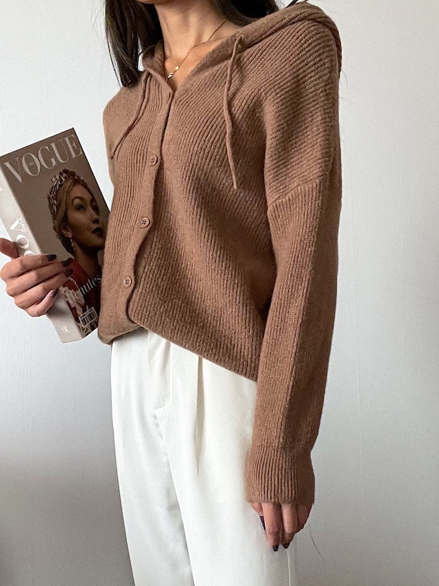 フード付きニットカーディガン