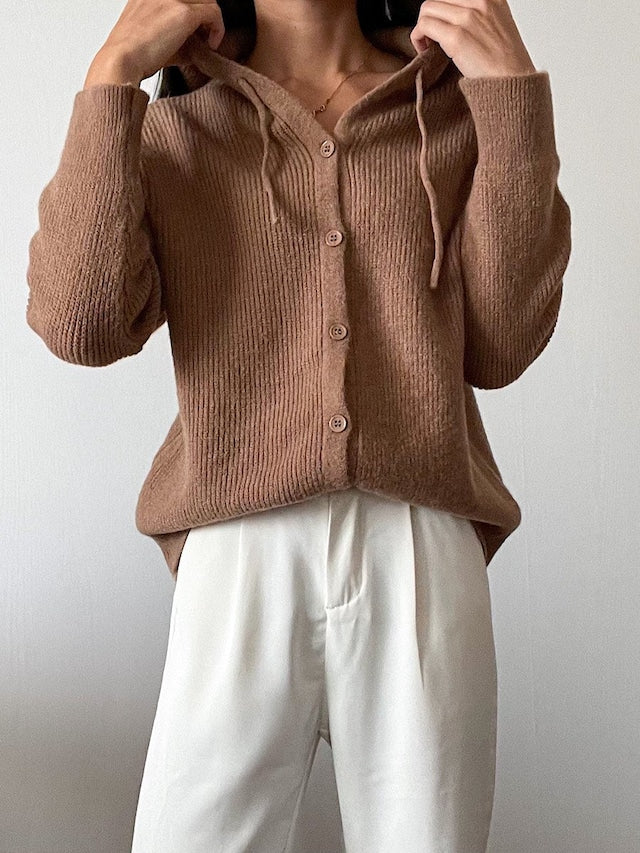 フード付きニットカーディガン