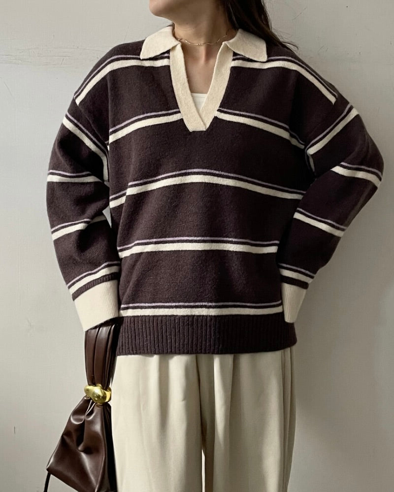 アルパカタッチボーダーラガーニット