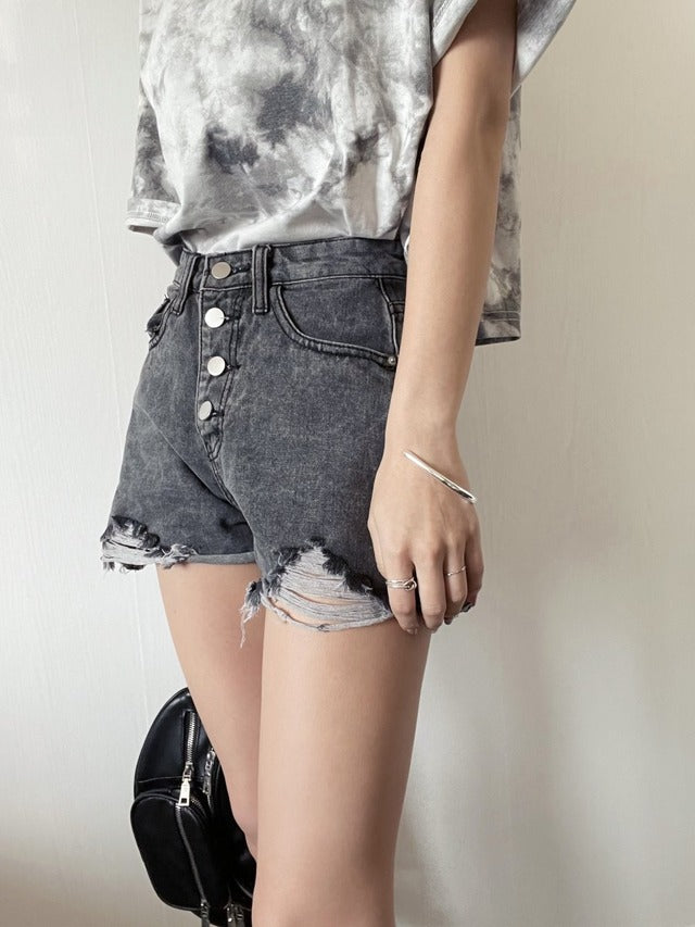 ハイウエストダメージショートパンツ
