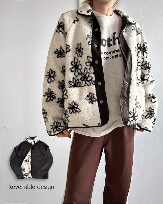 リバーシブルフラワーシェルパジャケット