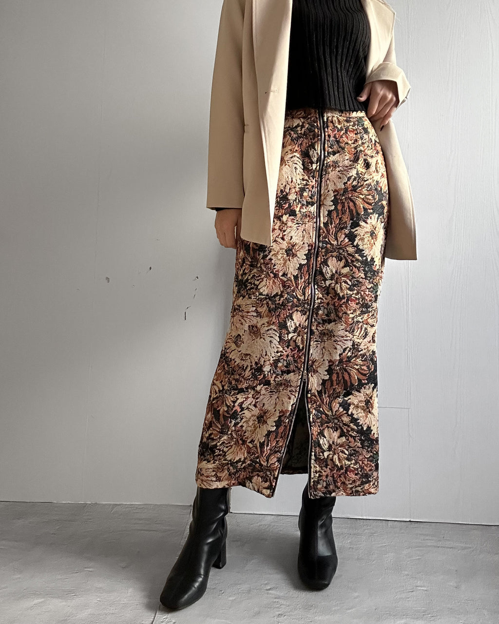 ヴィンテージフラワー ジップアップロングスカート