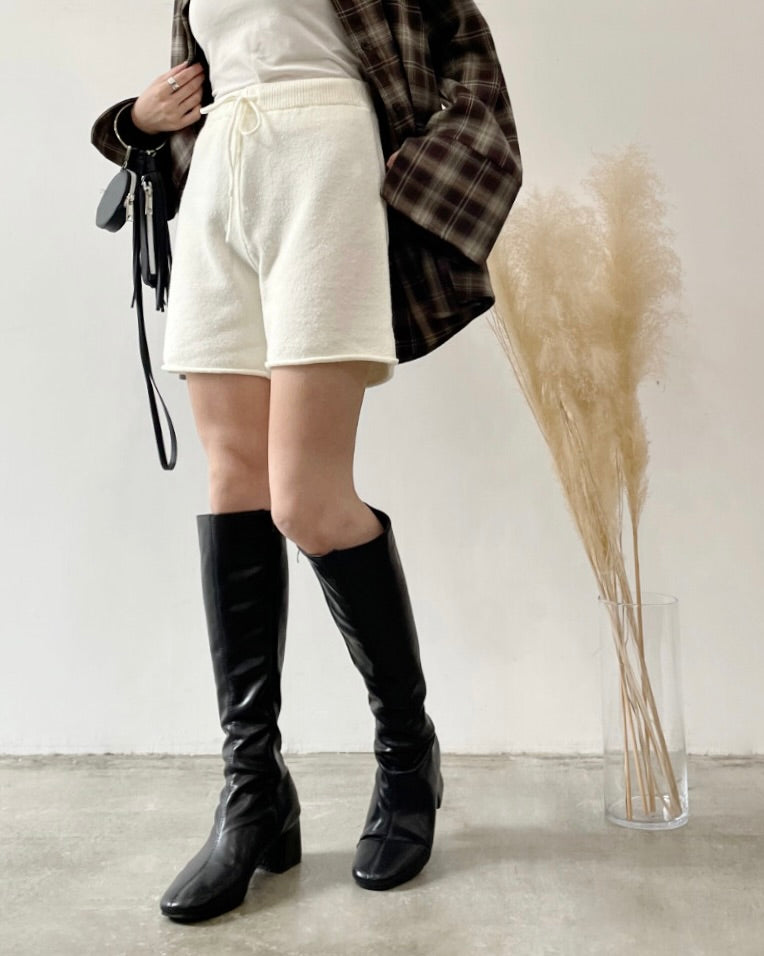 ニットショートパンツ ホワイト 