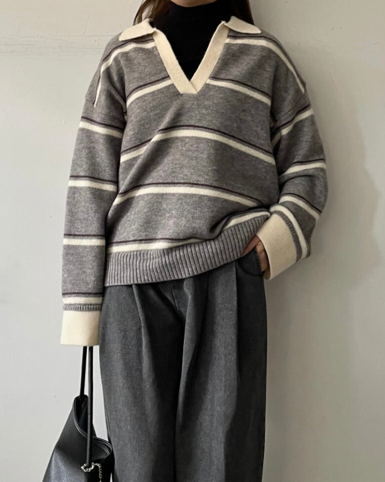 アルパカタッチボーダーラガーニット