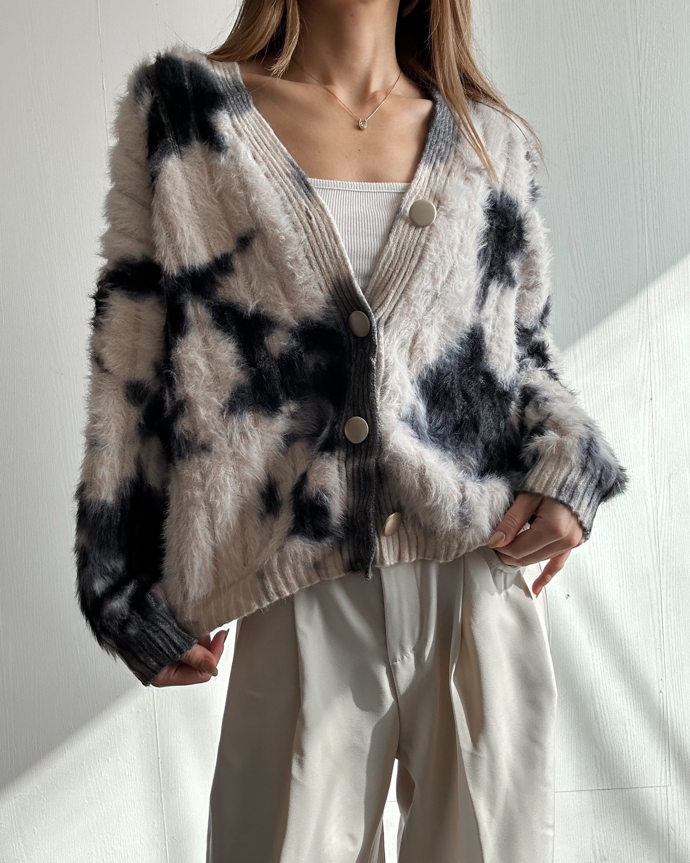 モノトーンブレンド シャギーニットカーディガン