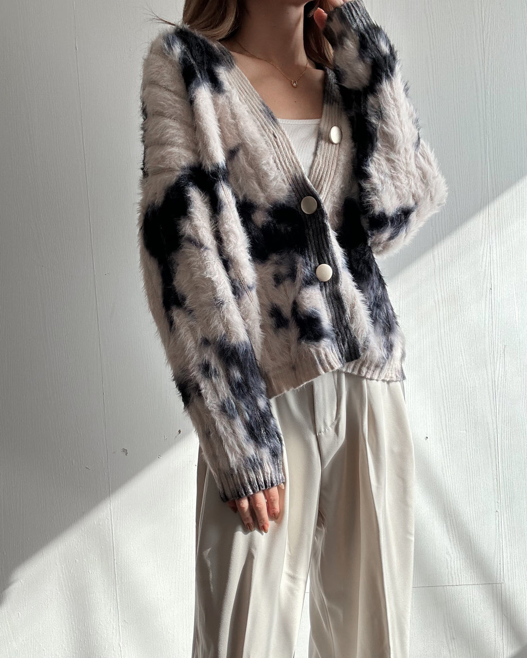 モノトーンブレンド シャギーニットカーディガン