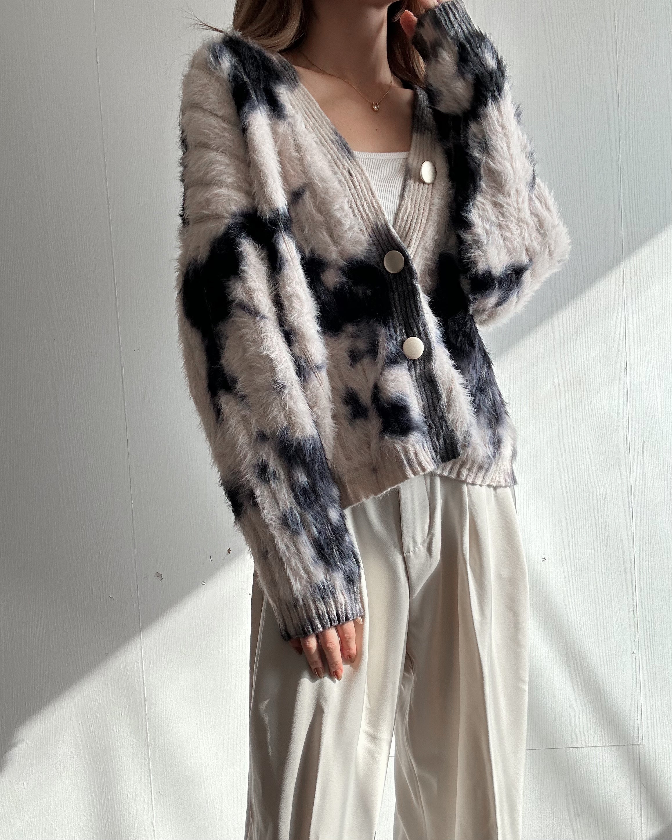 モノトーンブレンド シャギーニットカーディガン