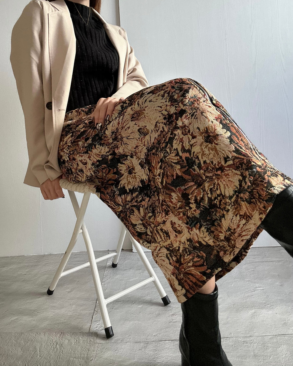 ヴィンテージフラワー ジップアップロングスカート