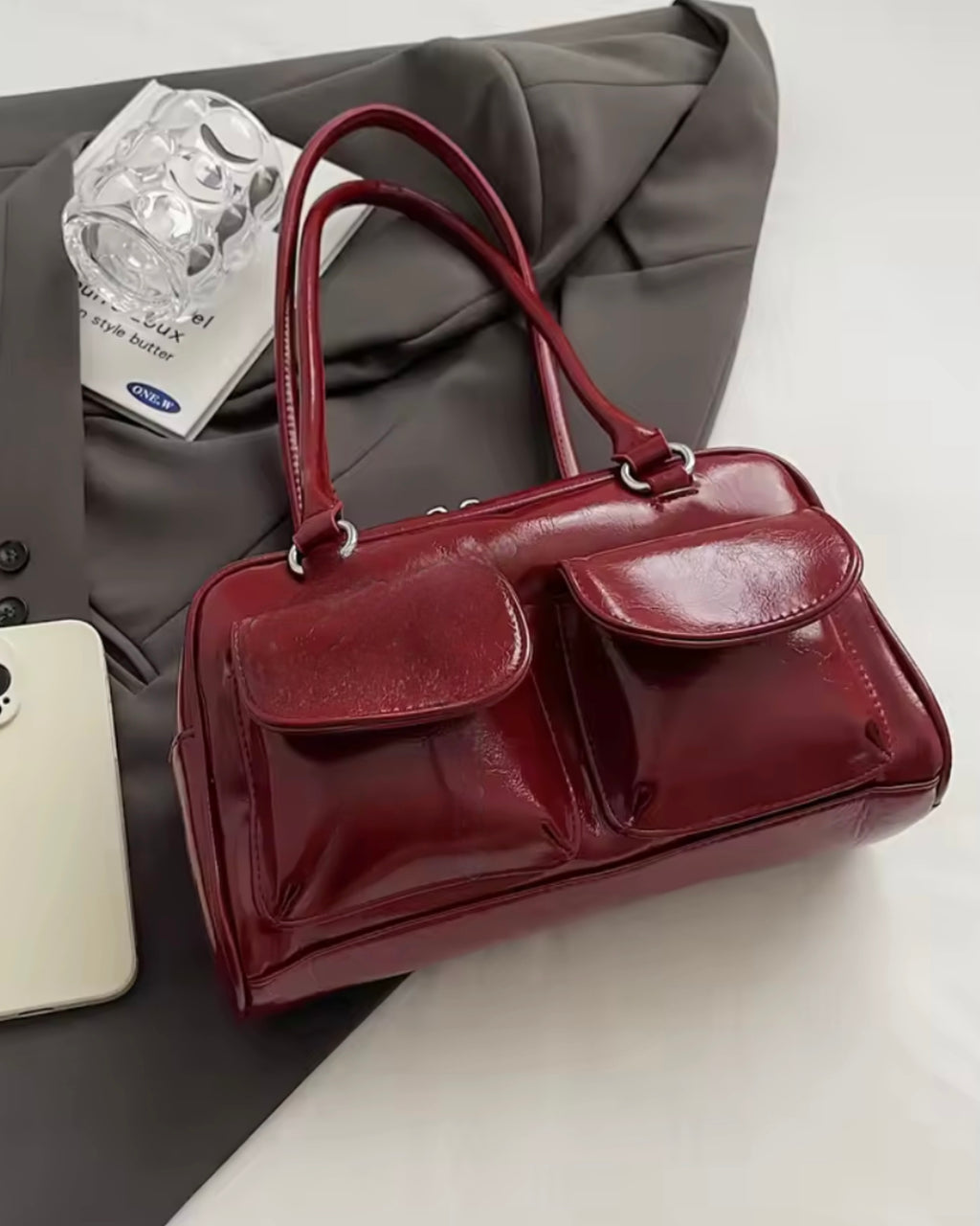 ダブルポケット ロングハンドバッグ