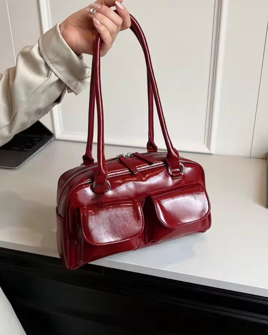 ダブルポケット ロングハンドバッグ