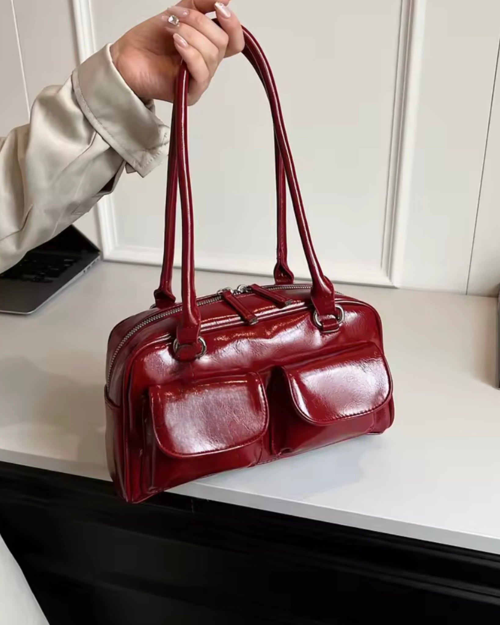 ダブルポケット ロングハンドバッグ