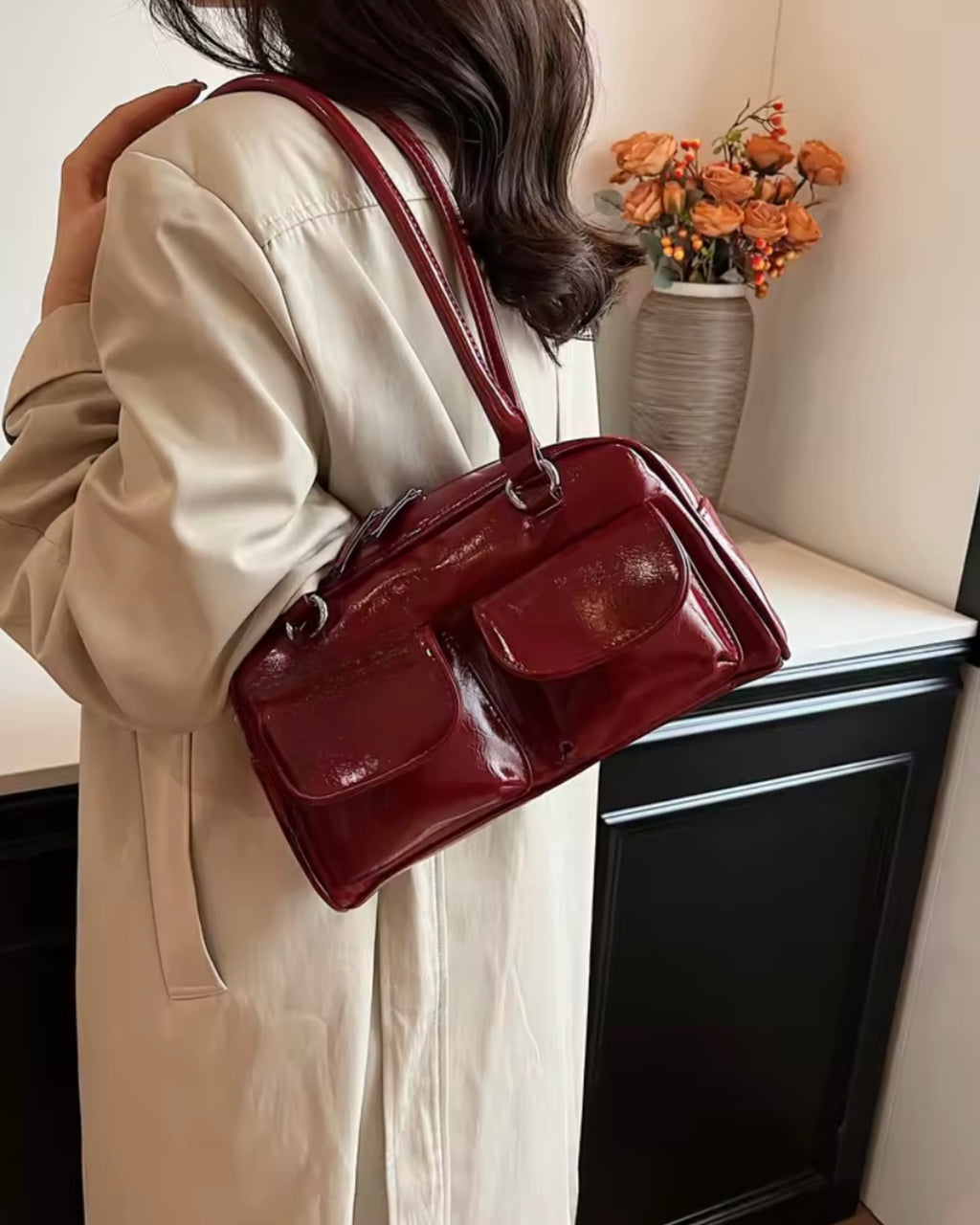 ダブルポケット ロングハンドバッグ