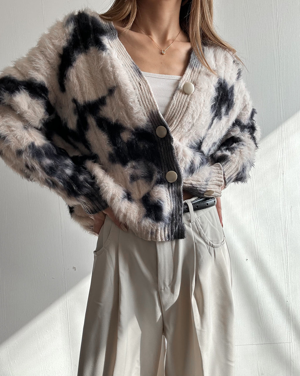 モノトーンブレンド シャギーニットカーディガン