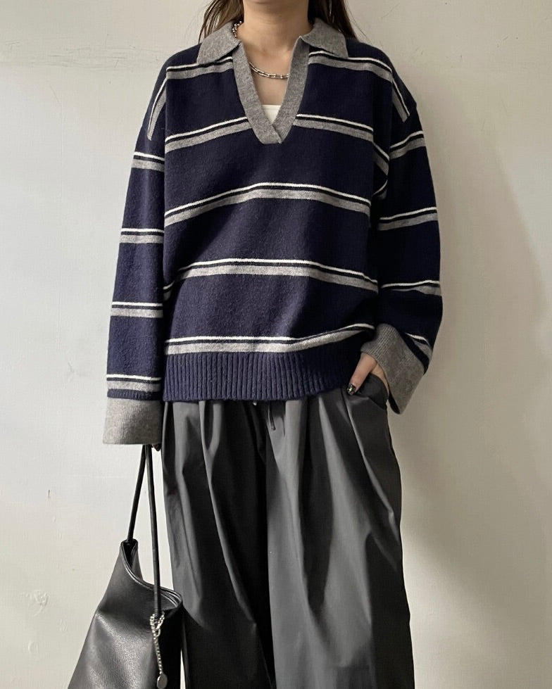 アルパカタッチボーダーラガーニット