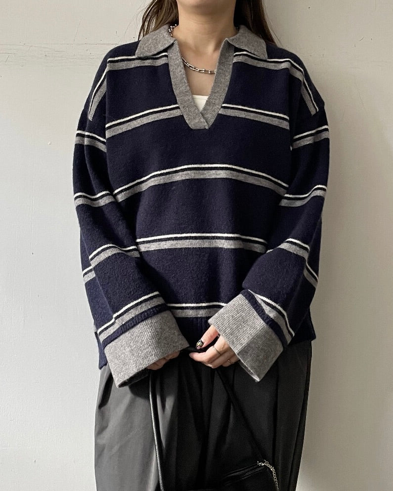 アルパカタッチボーダーラガーニット