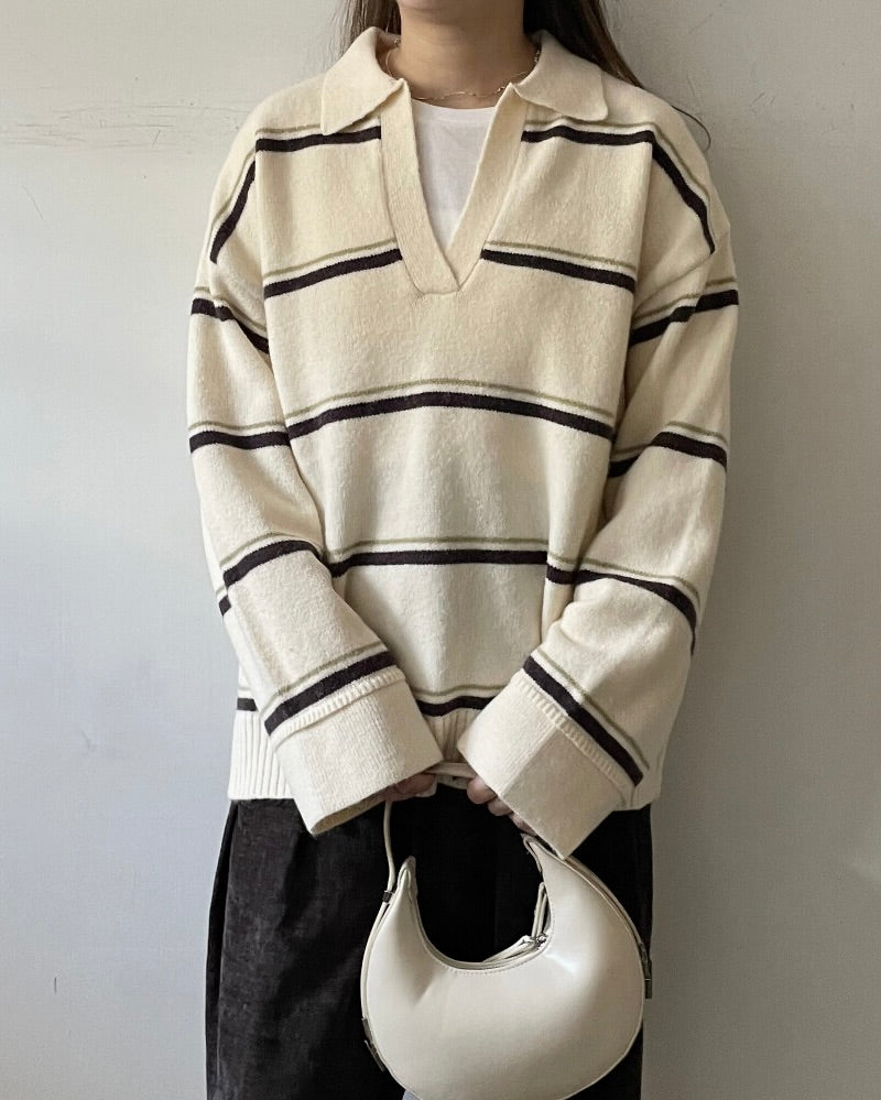 アルパカタッチボーダーラガーニット