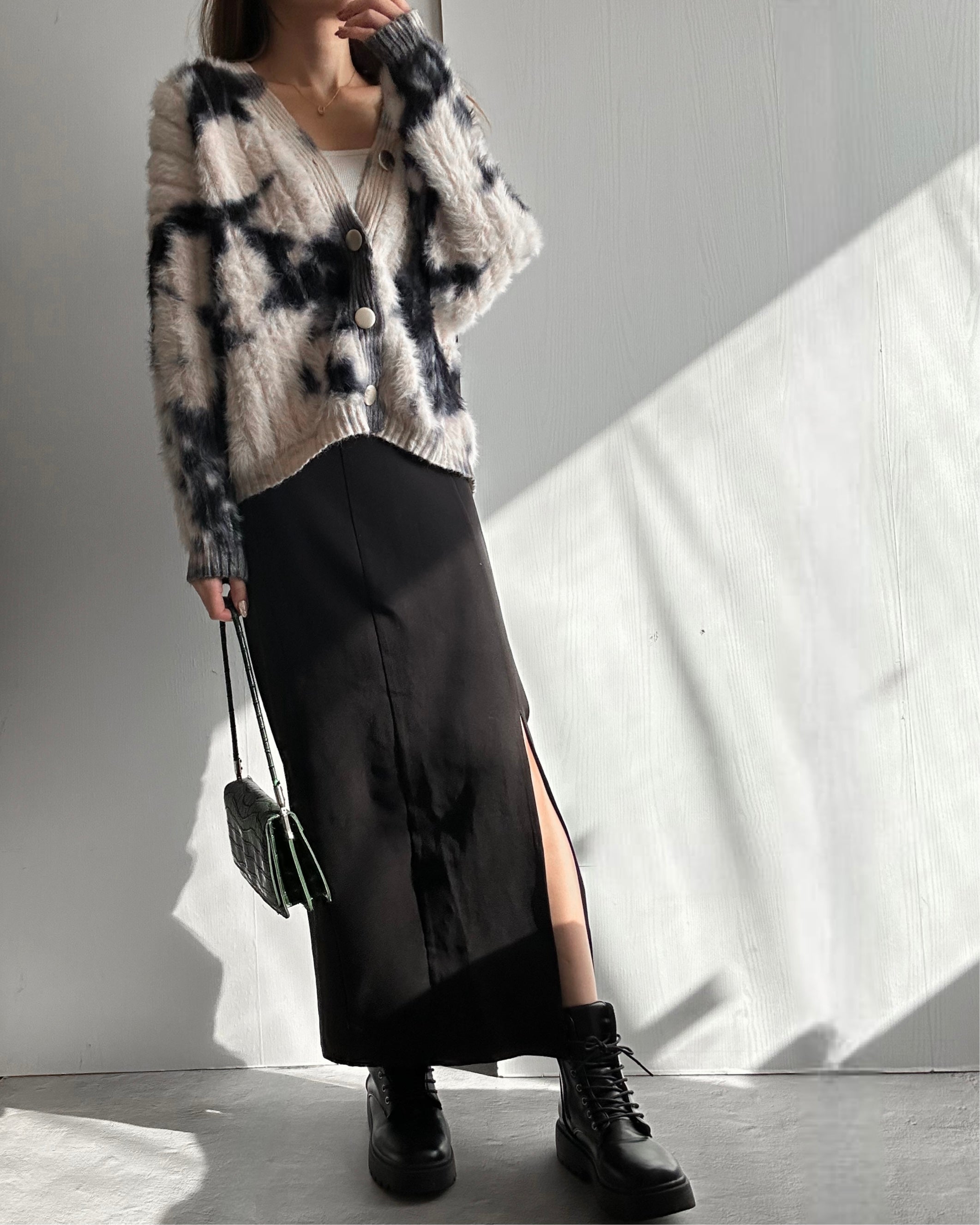 モノトーンブレンド シャギーニットカーディガン