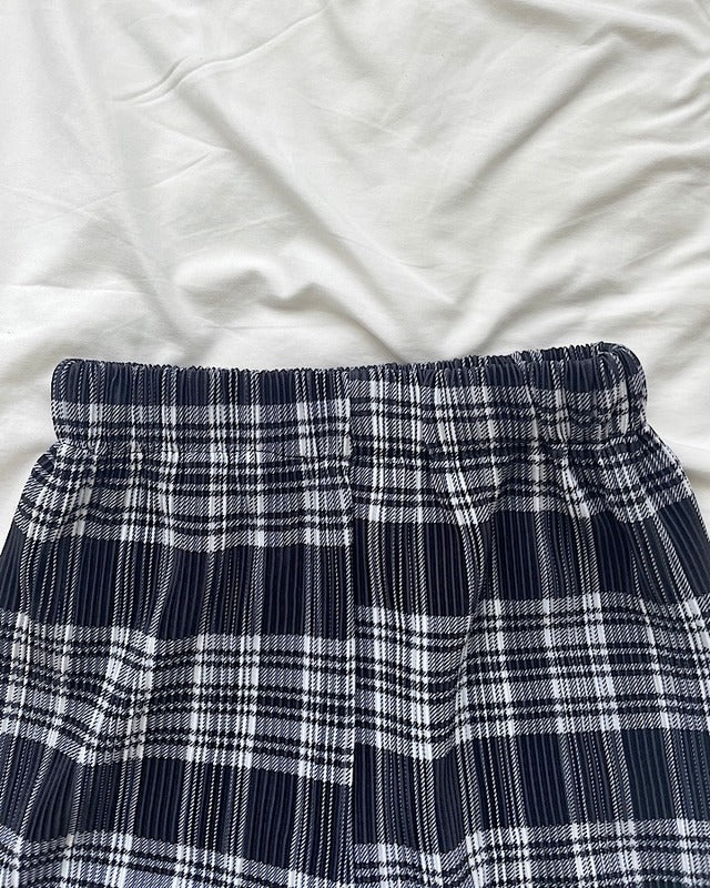 チェックプリーツワイドパンツ