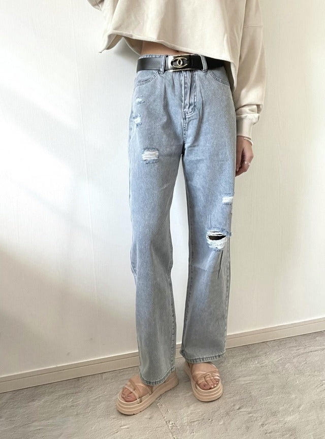 ハイウエストダメージデニム