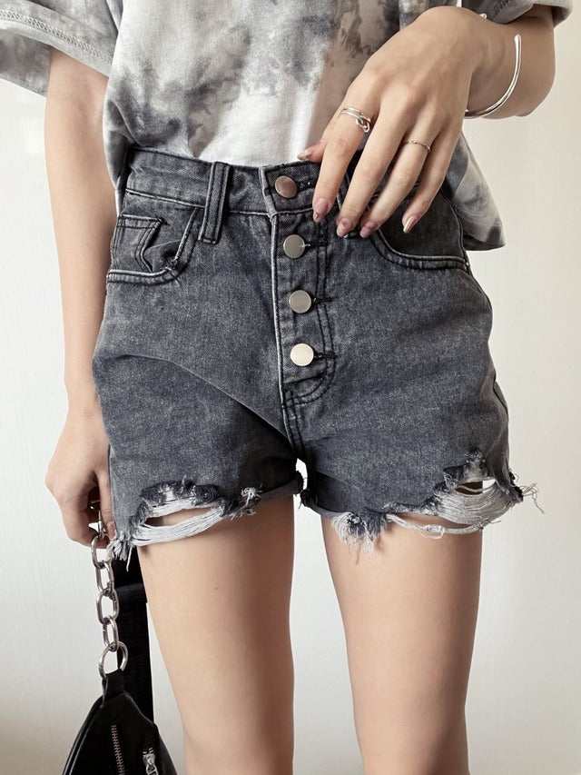 ハイウエストダメージショートパンツ