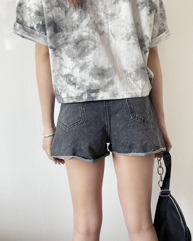 ハイウエストダメージショートパンツ