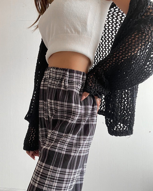 チェックプリーツワイドパンツ