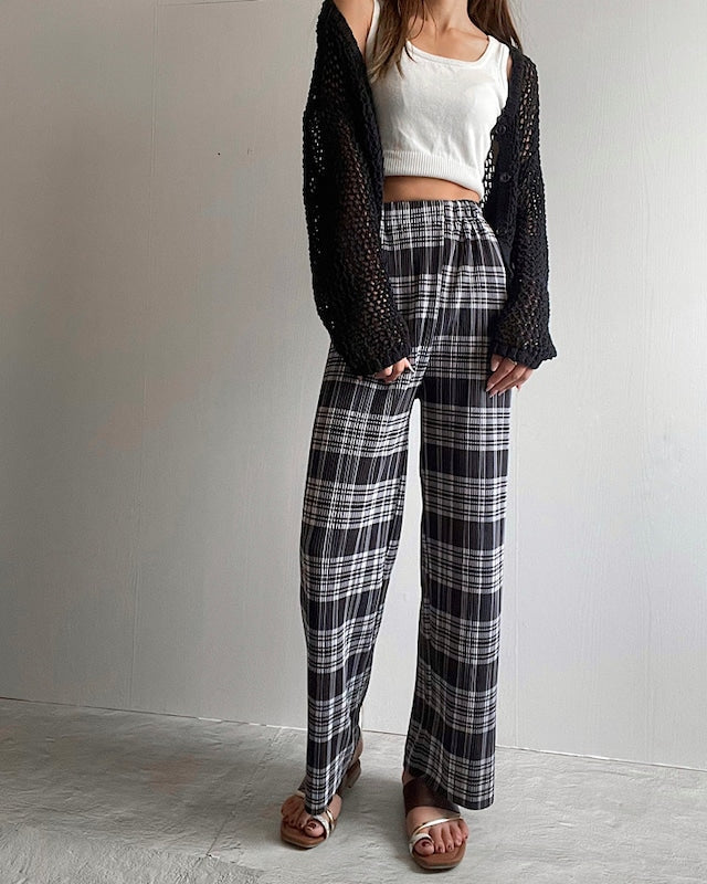 チェックプリーツワイドパンツ