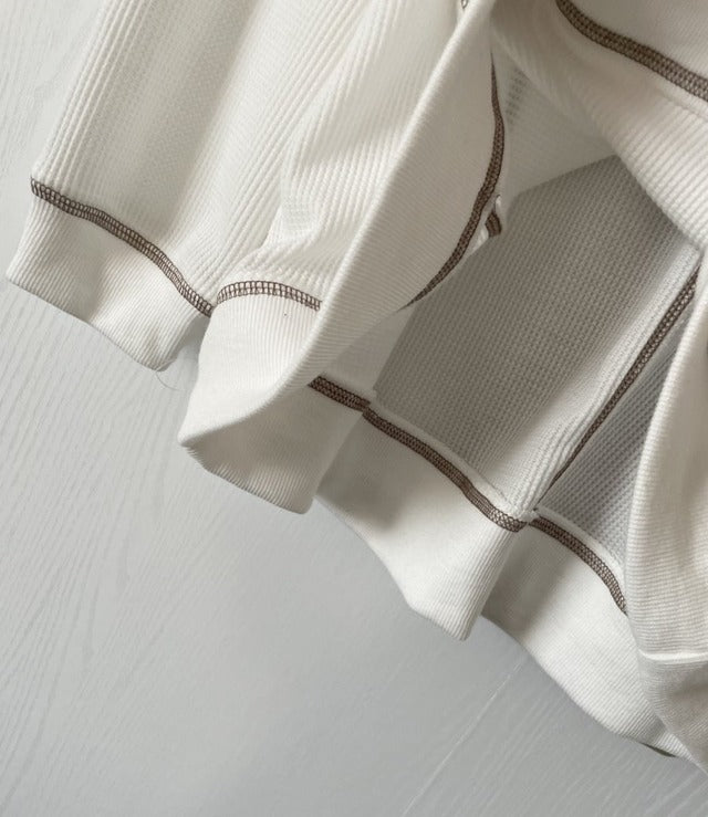 ワッフル配色ステッチルーズカットソー