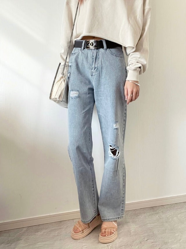 ハイウエストダメージデニム