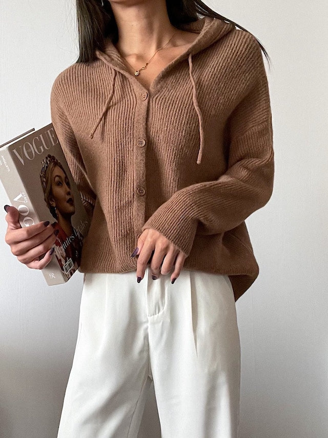 フード付きニットカーディガン